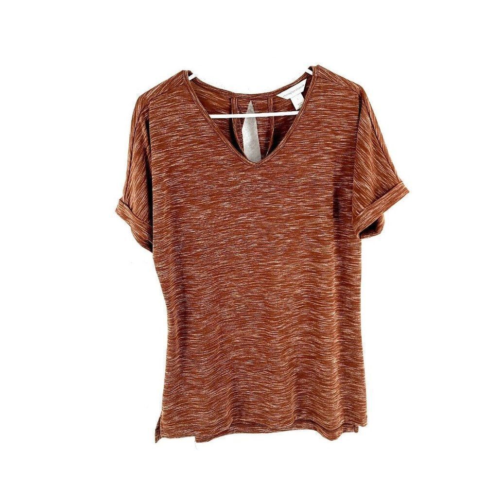 Christopher & Banks Brown V-Neck T-Shirt Hallow Back Small